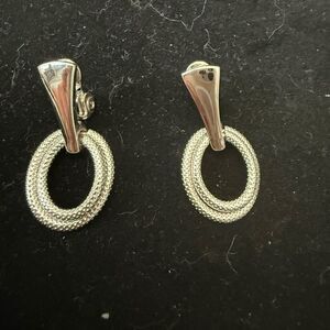 Monet Silver Dbl Oval HoopTextured Clip on Earrings Sz 1.25